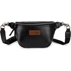Wrangler Crossbody Bags for Women Large Fanny Packs Bum Bag Travel Belt Bags Sling Purse Brown(A-Black)