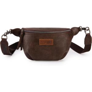 Wrangler Crossbody Bags for Women Large Fanny Packs Bum Bag Travel Belt Bags Sling Purse Brown(A-Coffee)