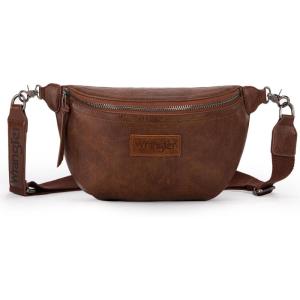 Wrangler Crossbody Bags for Women Large Fanny Packs Bum Bag Travel Belt Bags Sling Purse Brown(A-Dark Brown)