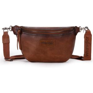 Wrangler Crossbody Bags for Women Large Fanny Packs Bum Bag Travel Belt Bags Sling Purse Brown(B-Distressed Brown)