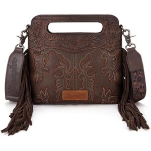 Wrangler Crossbody Bags for Women Western Fringe Top Handle Handbags Embroidered Boot Scroll Crossbody Bag(A-medium-coffee)