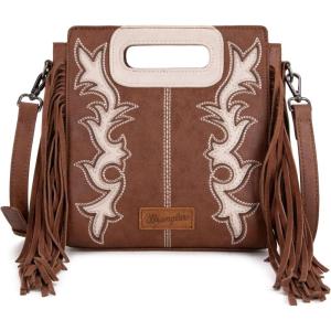 Wrangler Crossbody Bags for Women Western Fringe Top Handle Handbags Embroidered Boot Scroll Crossbody Bag(E-coffee)