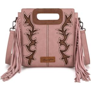 Wrangler Crossbody Bags for Women Western Fringe Top Handle Handbags Embroidered Boot Scroll Crossbody Bag(E-pink)