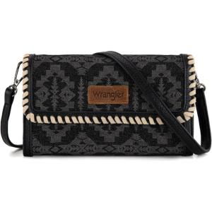 Wrangler Crossbody Purse Womens Wallets Aztec Small Shoulder Bag Cross body Clutch Purses(A-black)