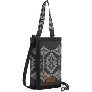 Wrangler Crossbody Purse Womens Wallets Aztec Small Shoulder Bag Cross body Clutch Purses(B-black)
