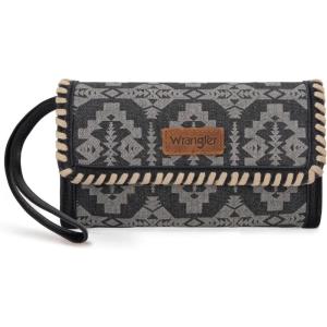 Wrangler Crossbody Purse Womens Wallets Aztec Small Shoulder Bag Cross body Clutch Purses(W-black)