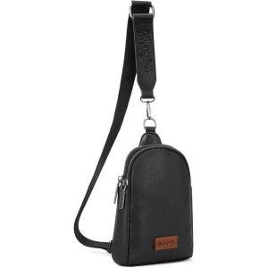 Wrangler Crossbody Sling Bag for Women Fanny Packs Chest Bags for Travel(Classic-black Lychee Pattern)