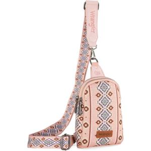 Wrangler Crossbody Sling Bag for Women Fanny Packs Chest Bags for Travel(Vintage-aztec-pink)