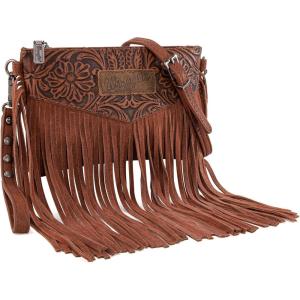Wrangler Crossbody Small Purse for Women Wristlet Fringe Bag Western Purse(Angel Brown)