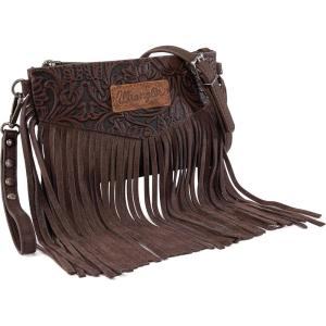 Wrangler Crossbody Small Purse for Women Wristlet Fringe Bag Western Purse(Angel Coffee)