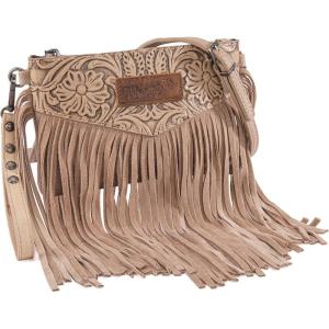 Wrangler Crossbody Small Purse for Women Wristlet Fringe Bag Western Purse(Angel Khaki)