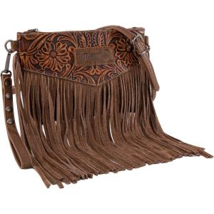 Wrangler Crossbody Small Purse for Women Wristlet Fringe Bag Western Purse(Angel Oakwood)