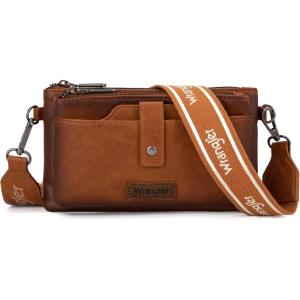 Wrangler Crossbody Wallet Purses Multi-function Card Holder Small Purse with Double Zipper(Angle Light Brown)