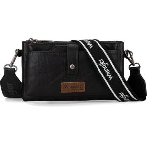 Wrangler Crossbody Wallet Purses Multi-function Card Holder Small Purse with Double Zipper(Black)