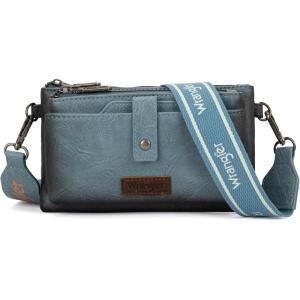 Wrangler Crossbody Wallet Purses Multi-function Card Holder Small Purse with Double Zipper(Demin)