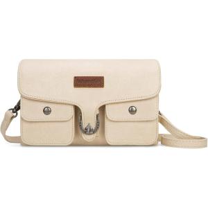 Wrangler Crossbody Wallet Purses Multi-function Card Holder Small Purse with Double Zipper(Flap Beige)