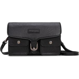 Wrangler Crossbody Wallet Purses Multi-function Card Holder Small Purse with Double Zipper(Flap Black)