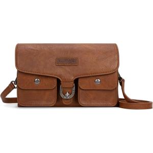 Wrangler Crossbody Wallet Purses Multi-function Card Holder Small Purse with Double Zipper(Flap Brown)