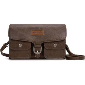 Wrangler Crossbody Wallet Purses Multi-function Card Holder Small Purse with Double Zipper(Flap Coffe)