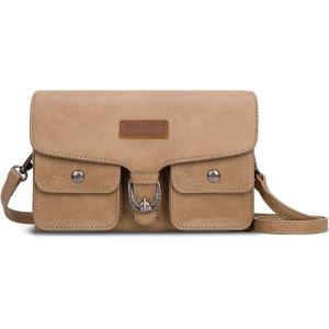 Wrangler Crossbody Wallet Purses Multi-function Card Holder Small Purse with Double Zipper(Flap Khaki)
