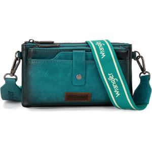 Wrangler Crossbody Wallet Purses Multi-function Card Holder Small Purse with Double Zipper(Turquoise)