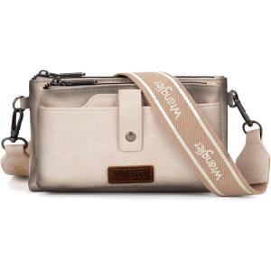 Wrangler Crossbody Wallet Purses Multi-function Card Holder Small Purse with Double Zipper(Vintage Airbrush Apricot)