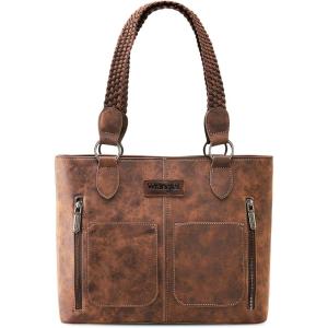 Wrangler Distressed Tote Bag for Women Western Purse Multi Pockets Handbags and Shoulder Bag(Braided-coffee Bean)