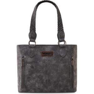 Wrangler Distressed Tote Bag for Women Western Purse Multi Pockets Handbags and Shoulder Bag(Braided-frost Grey)