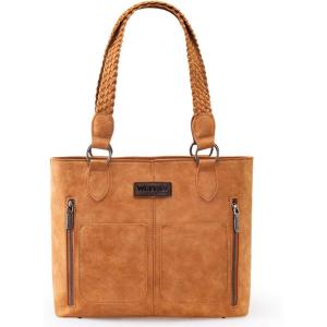 Wrangler Distressed Tote Bag for Women Western Purse Multi Pockets Handbags and Shoulder Bag(Braided-indian Tan)