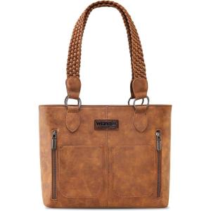 Wrangler Distressed Tote Bag for Women Western Purse Multi Pockets Handbags and Shoulder Bag(Braided-morocco Brown)