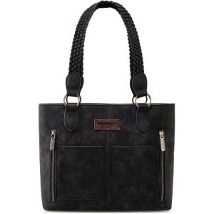 Wrangler Distressed Tote Bag for Women Western Purse Multi Pockets Handbags and Shoulder Bag(Braided-rich Black)