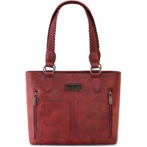 Wrangler Distressed Tote Bag for Women Western Purse Multi Pockets Handbags and Shoulder Bag(Braided-rusty Red)
