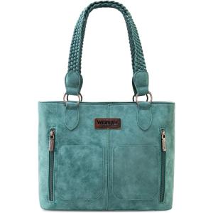 Wrangler Distressed Tote Bag for Women Western Purse Multi Pockets Handbags and Shoulder Bag(Braided-teal Blue)