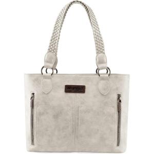Wrangler Distressed Tote Bag for Women Western Purse Multi Pockets Handbags and Shoulder Bag(New Braided-beige)