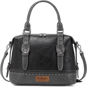 Wrangler Doctor Bag Top Handle Purse Hobo Shoulder Barrel Satchel Handbags for Women(Cannon Black)