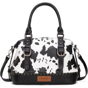 Wrangler Doctor Bag Top Handle Purse Hobo Shoulder Barrel Satchel Handbags for Women(Cow Black)