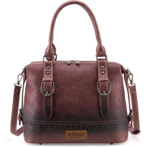 Wrangler Doctor Bag Top Handle Purse Hobo Shoulder Barrel Satchel Handbags for Women(Jet Wine Dark Red)