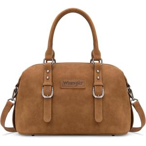 Wrangler Doctor Bag Top Handle Purse Hobo Shoulder Barrel Satchel Handbags for Women(Suede Brown)