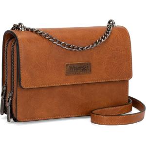 Wrangler Flap Crossbody Purse for Women Shoulder Bag Vintage Wallets with Chain Strap(Amber Brown)