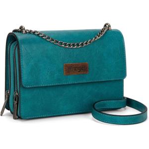 Wrangler Flap Crossbody Purse for Women Shoulder Bag Vintage Wallets with Chain Strap(Blue Turquoise)