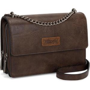 Wrangler Flap Crossbody Purse for Women Shoulder Bag Vintage Wallets with Chain Strap(Dark Coffee)