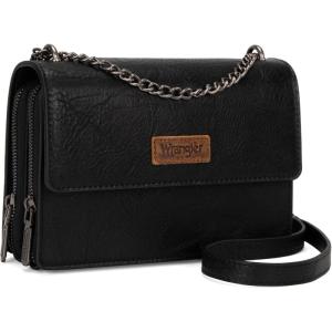 Wrangler Flap Crossbody Purse for Women Shoulder Bag Vintage Wallets with Chain Strap(Jet Black)