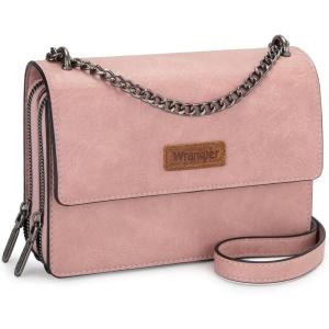 Wrangler Flap Crossbody Purse for Women Shoulder Bag Vintage Wallets with Chain Strap(Peach Pink)
