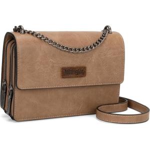Wrangler Flap Crossbody Purse for Women Shoulder Bag Vintage Wallets with Chain Strap(Sand Khaki)
