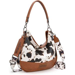 Wrangler Hobo Bags Large Crossbody Bag for Women Shoulder Purse Handbags with Adjustable Strap(Cow Print – Brown)