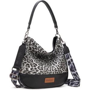 Wrangler Hobo Bags Large Crossbody Bag for Women Shoulder Purse Handbags with Adjustable Strap(Leopard – Black)