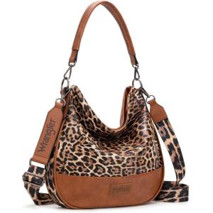 Wrangler Hobo Bags Large Crossbody Bag for Women Shoulder Purse Handbags with Adjustable Strap(Leopard – Brown)