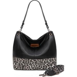 Wrangler Hobo Bags for Women Vegan Leather Top Handle Shoulder Purses and Handbags(Leopard Black)