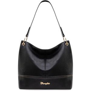 Wrangler Hobo Bags for Women Vegan Leather Top Handle Shoulder Purses and Handbags(Solid Black)