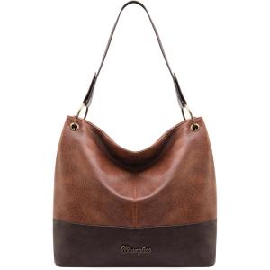 Wrangler Hobo Bags for Women Vegan Leather Top Handle Shoulder Purses and Handbags(Two Tone Brown)